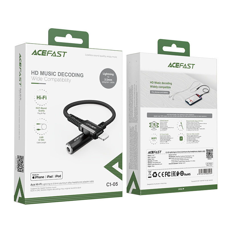 Telefonikaabel Acefast MFI Lightning - 3.5mm mini jack цена и информация | Mobiiltelefonide kaablid | hansapost.ee