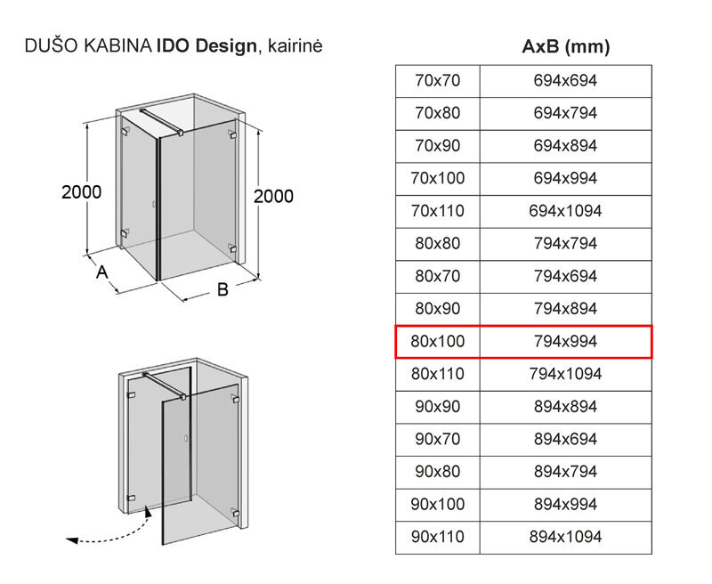 Dušikabiin IDO Design, vasakpoolne 80x100 цена и информация | Dušikabiinid | hansapost.ee