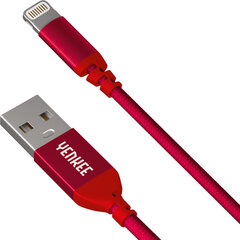 Плетеный кабель YENKEE, 2.0 USB A - Lightning, сертифицирован MFi, 480 Мбит/с, 5 В/2,4 А, 10 Вт, 1 м, алюминиевый корпус, красный цена и информация | Кабели для телефонов | hansapost.ee