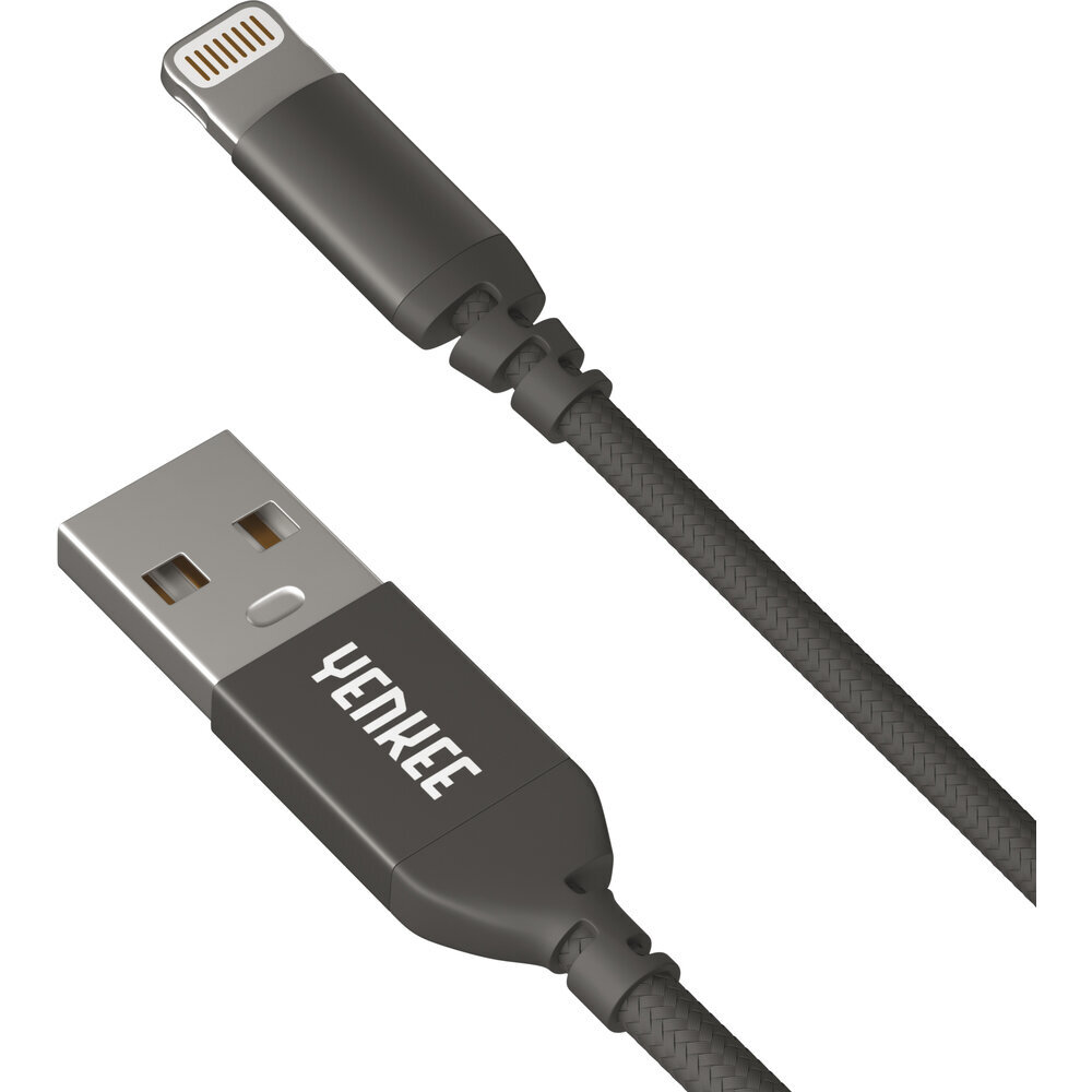 Punutud kaabel YENKEE, 2.0 USB A – Lightning, MFi certified, 480 Mbps, 5V/2.4A, 10W, 1m, alumiiniumkorpus, must hind ja info | Mobiiltelefonide kaablid | hansapost.ee