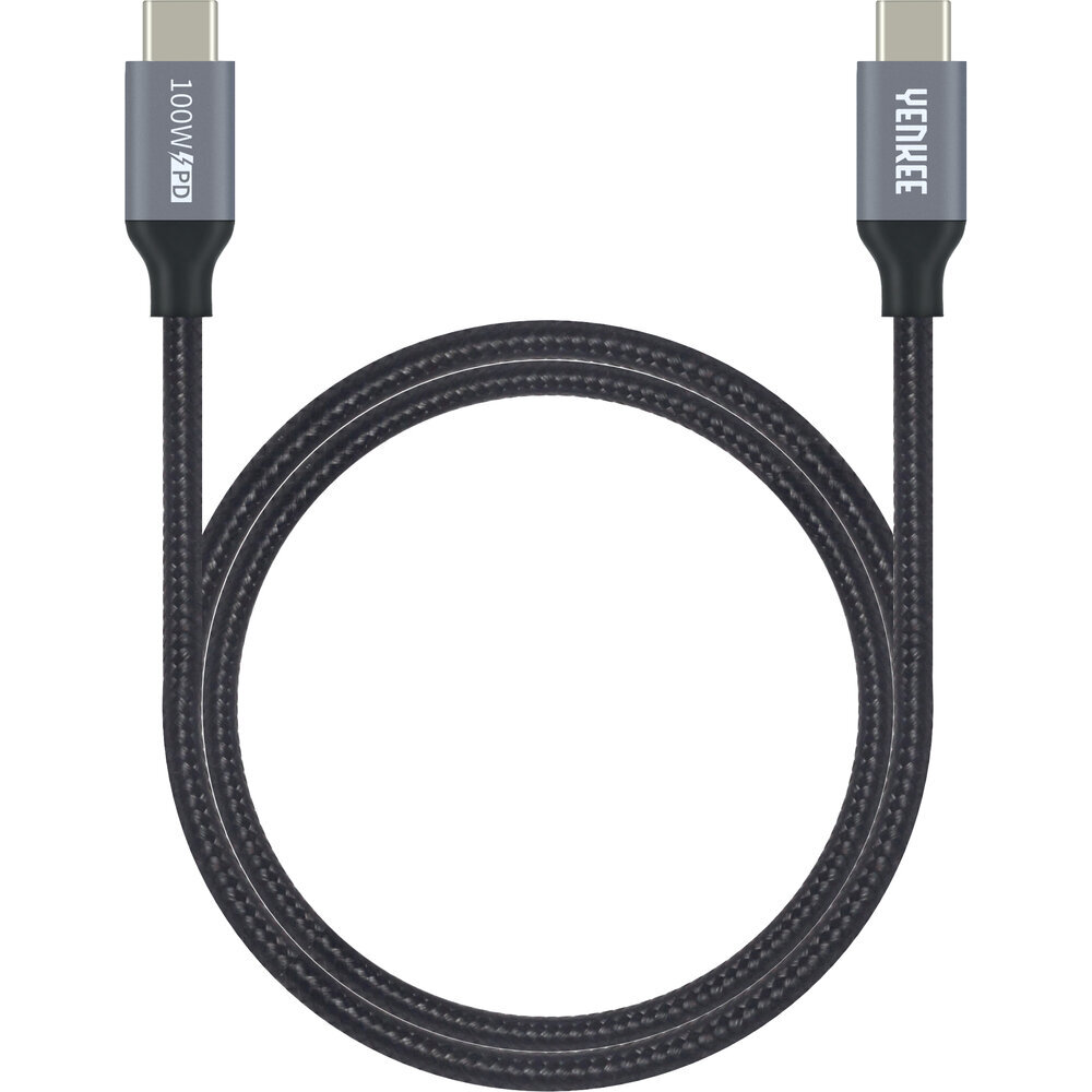 Punutud kaabel YENKEE, 3.1 (Gen 2) USB C – USB C, 10Gb/s, 20V/5A, 100W, 1,5m, alumiiniumist korpus, must hind ja info | Mobiiltelefonide kaablid | hansapost.ee