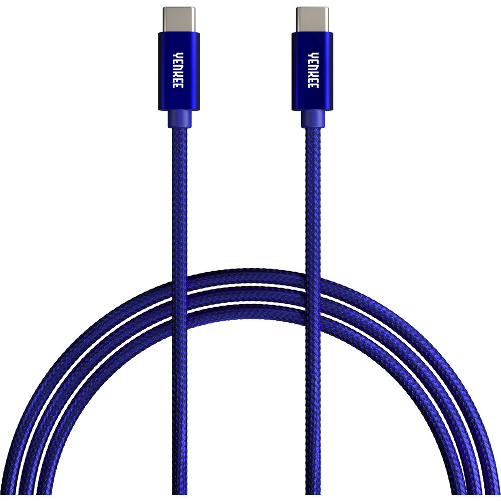 Punutud kaabel YENKEE, 2.0 USB C - USB C, 480 Mbps, 20V/3A, 60W, 2m, alumiiniumist korpus, sinine цена и информация | Mobiiltelefonide kaablid | hansapost.ee