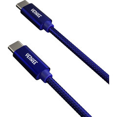 Плетеный кабель YENKEE, 2.0 USB C - USB C, 480 Мбит/с, 20 В / 3 А, 60 Вт, 1 м, алюминиевый корпус, синий цена и информация | Кабели для телефонов | hansapost.ee