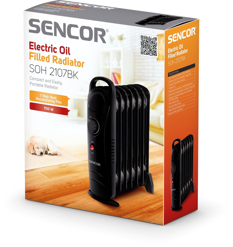 Õliradiaator SENCOR SOH 2107BK, 700W, 7-sektsiooni hind ja info | Küttekehad | hansapost.ee