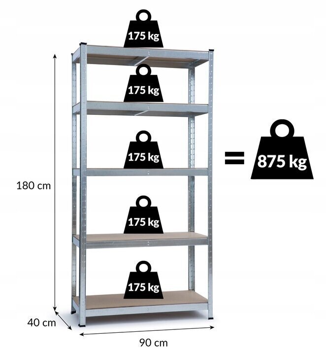 Hoiuriiul HARD Black, 875 kg, 180x90x40 cm цена и информация | Tööriistariiulid | hansapost.ee