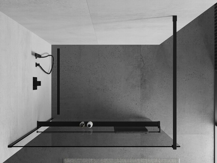 Walk-in dušisein Mexen Kioto+ riiul, must/läbipaistev klaas, 70,80,90,100,110,120,130,140x200 cm hind ja info | Dušiseinad ja dušiuksed | hansapost.ee
