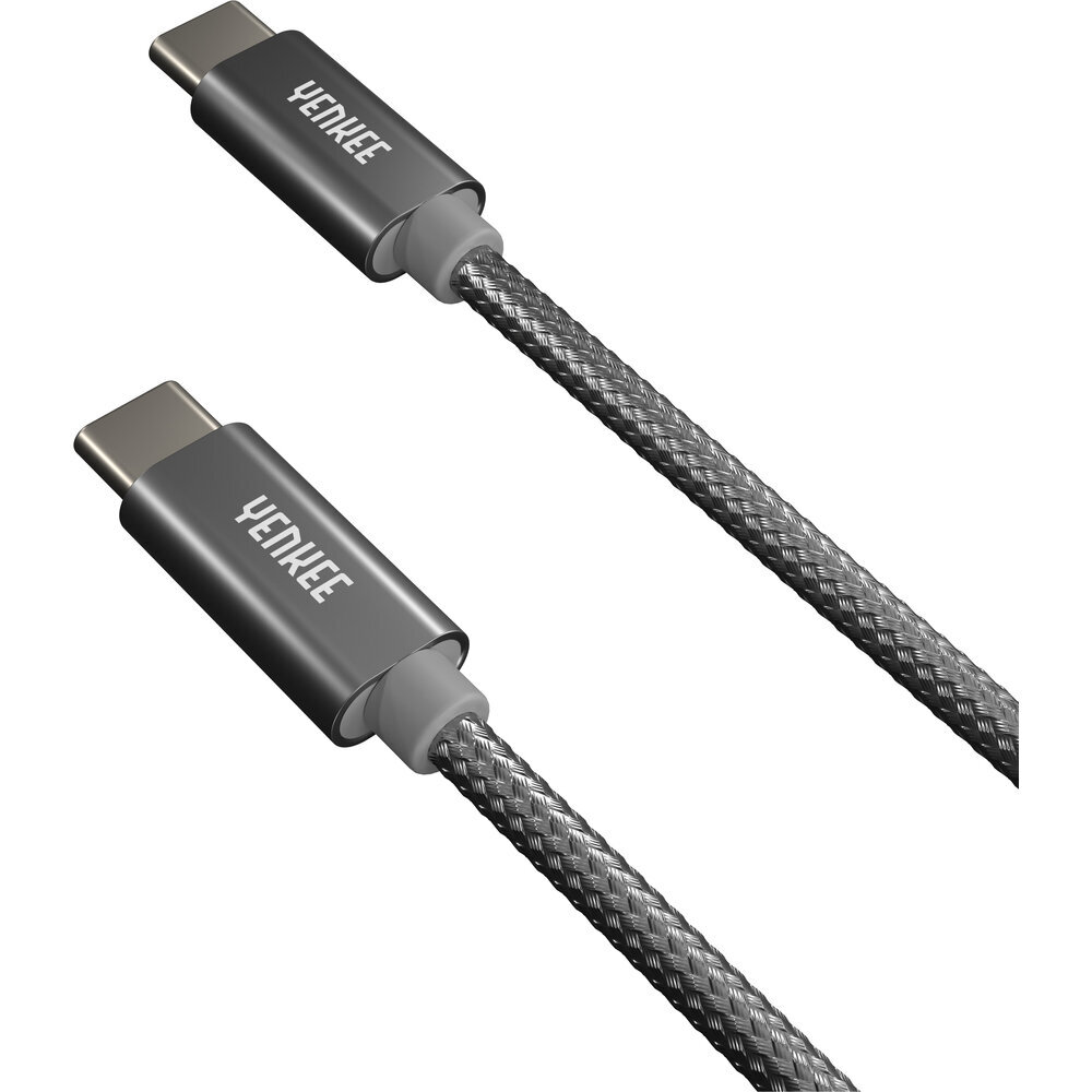 Punutud kaabel YENKEE, 2.0 USB C - USB C, 480 Mbps, 20V / 3A, 60W, 2m, alumiiniumkorpus, hall hind ja info | Mobiiltelefonide kaablid | hansapost.ee
