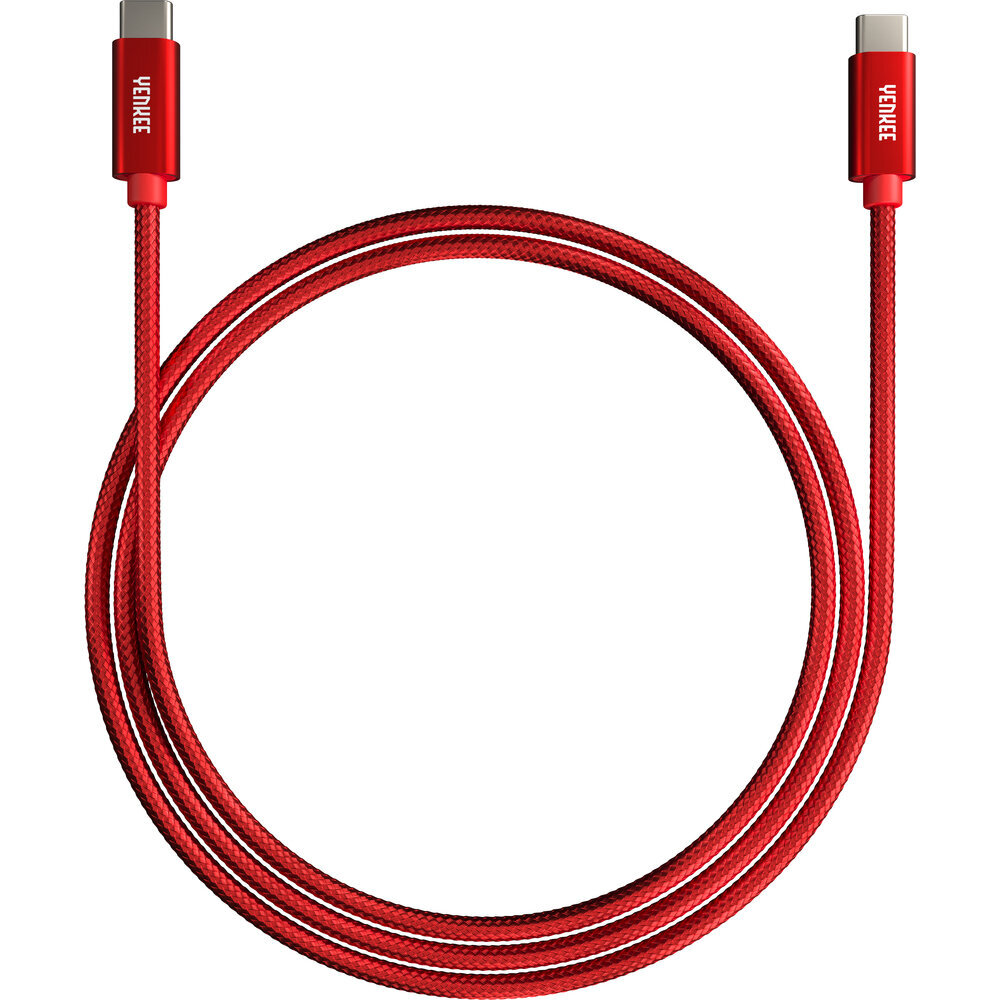 Punutud kaabel YENKEE, 2.0 USB C - USB C, 480 Mbps, 20V/3A, 60W, 2m, alumiiniumkorpus, punane hind ja info | Mobiiltelefonide kaablid | hansapost.ee