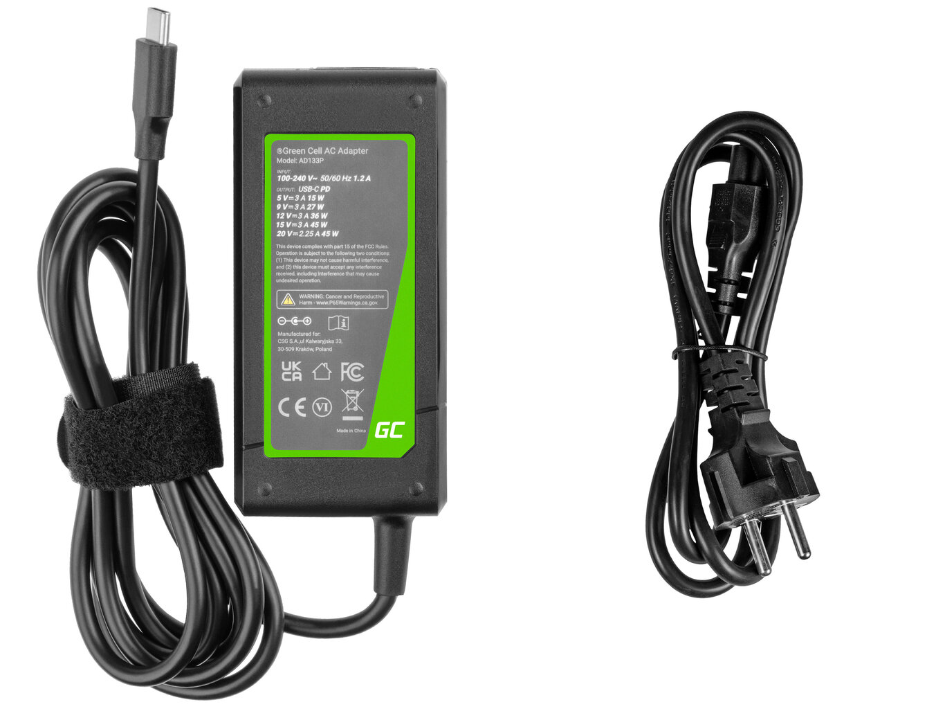 Green Cell USB-C 45W for laptops, tablets and phones цена и информация | Sülearvuti akud | hansapost.ee