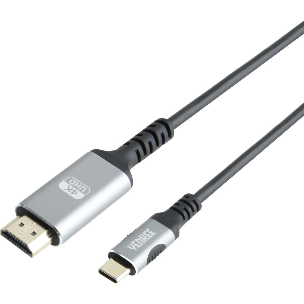 YENKEE, 3.1 (Gen 2) USB A - HDMI 4K/60Hz, 1.5m, alumiiniumist korpus, hall/must hind ja info | Mobiiltelefonide kaablid | hansapost.ee