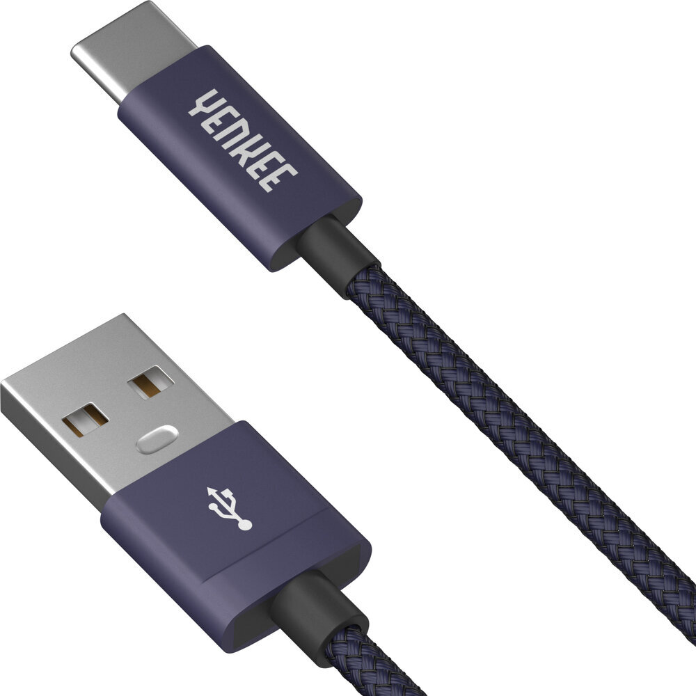 Punutud kaabel YENKEE, 2.0 USB A - USB C, 480 Mbps, 3A, 1m, alumiiniumist korpus, lilla цена и информация | Mobiiltelefonide kaablid | hansapost.ee