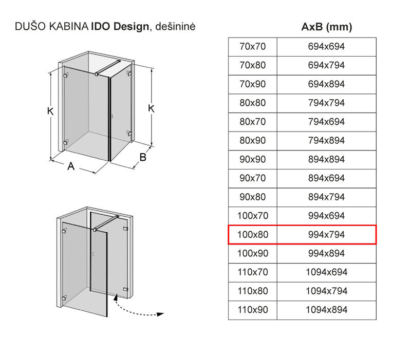 Dušikabiin IDO Design, parempoolne 100x80 hind ja info | Dušikabiinid | hansapost.ee