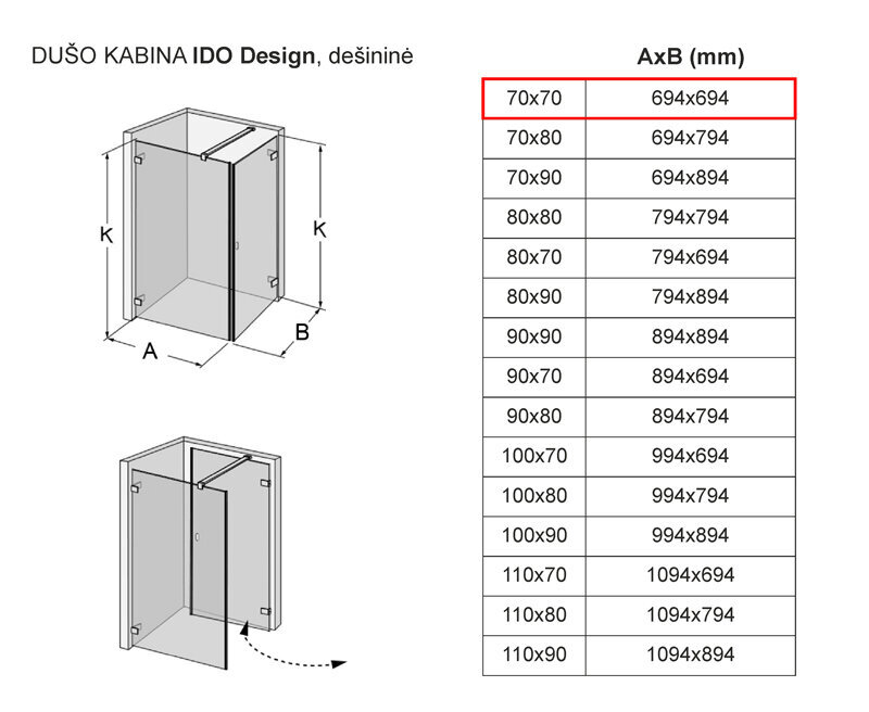 Dušikabiin IDO Design, parempoolne 70x70 hind ja info | Dušikabiinid | hansapost.ee