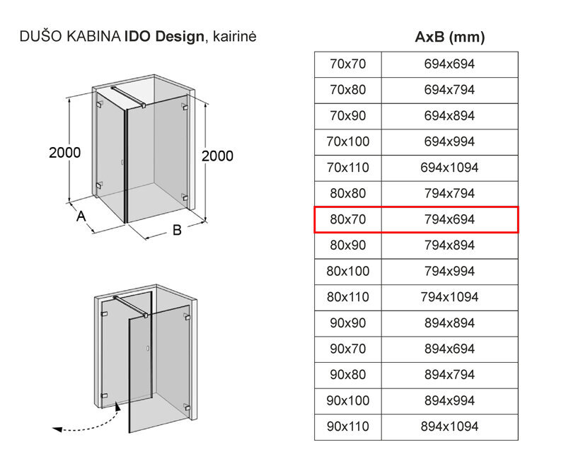Dušikabiin IDO Design, vasakpoolne 80x70 цена и информация | Dušikabiinid | hansapost.ee