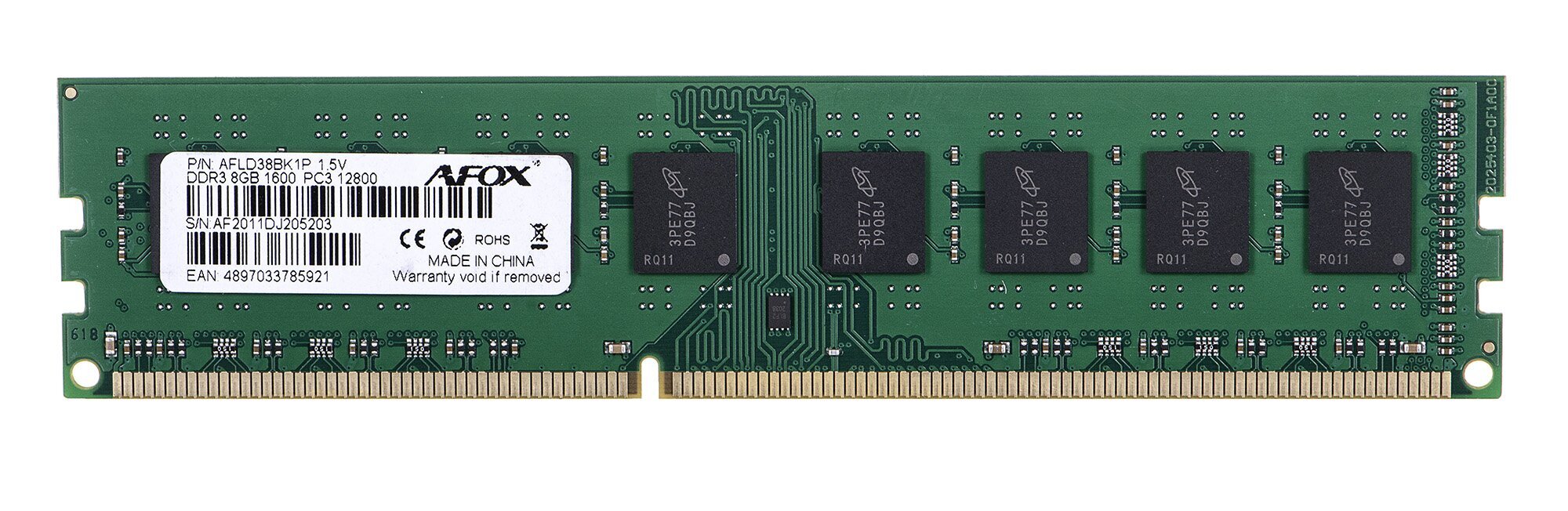 AFOX DDR3 8G 1600 UDIMM memory module 8 GB 1 x 8 GB 1600 MHz hind ja info | Operatiivmälu | hansapost.ee