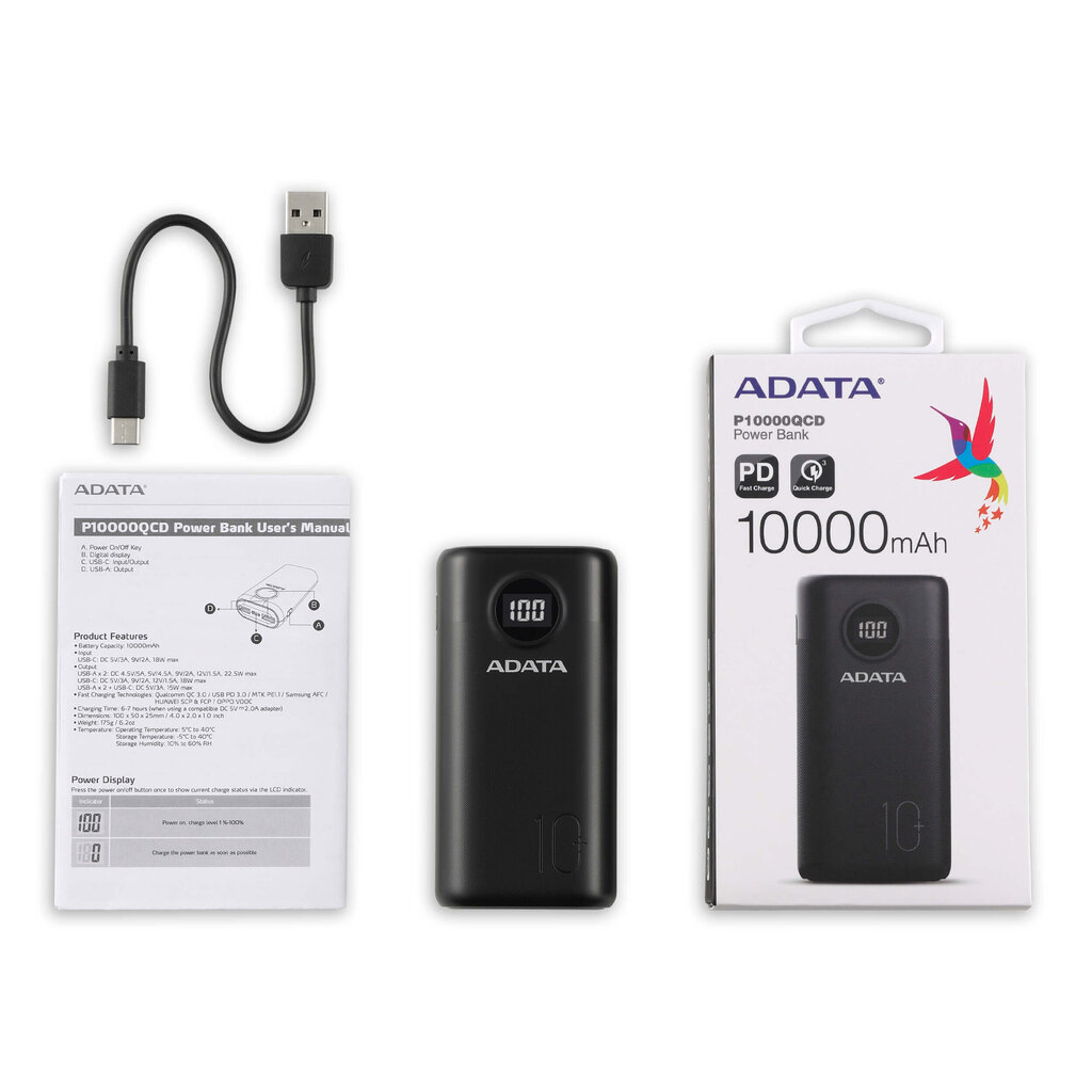 Adata P10000QCD, 10000 mAh hind ja info | Akupangad | hansapost.ee