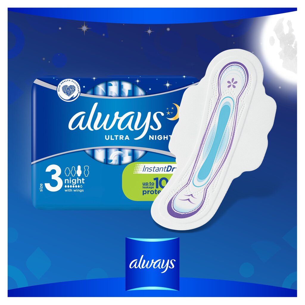 Hügieenisidemed, Always Ultra Night 28 tk цена и информация | Tampoonid, hügieenisidemed ja menstruaalanumad | hansapost.ee