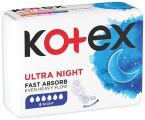 KOTEX Ultra hügieeniside Overnight 6 tk hind ja info | Tampoonid, hügieenisidemed ja menstruaalanumad | hansapost.ee