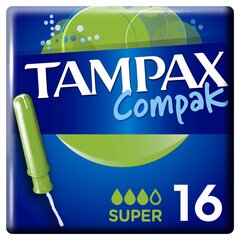 Tampoonid TAMPAX Compak Super, 16 tk. hind ja info | Tampoonid, hügieenisidemed ja menstruaalanumad | hansapost.ee