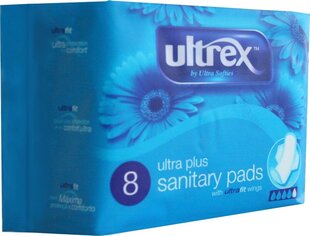 Hügieenisidemed Ultrex Ultra Plus, 8 tk hind ja info | Tampoonid, hügieenisidemed ja menstruaalanumad | hansapost.ee
