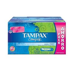 Tampoonid TAMPAX Compak Super, 36 tk цена и информация | Тампоны, гигиенические прокладки для критических дней, ежедневные прокладки | hansapost.ee