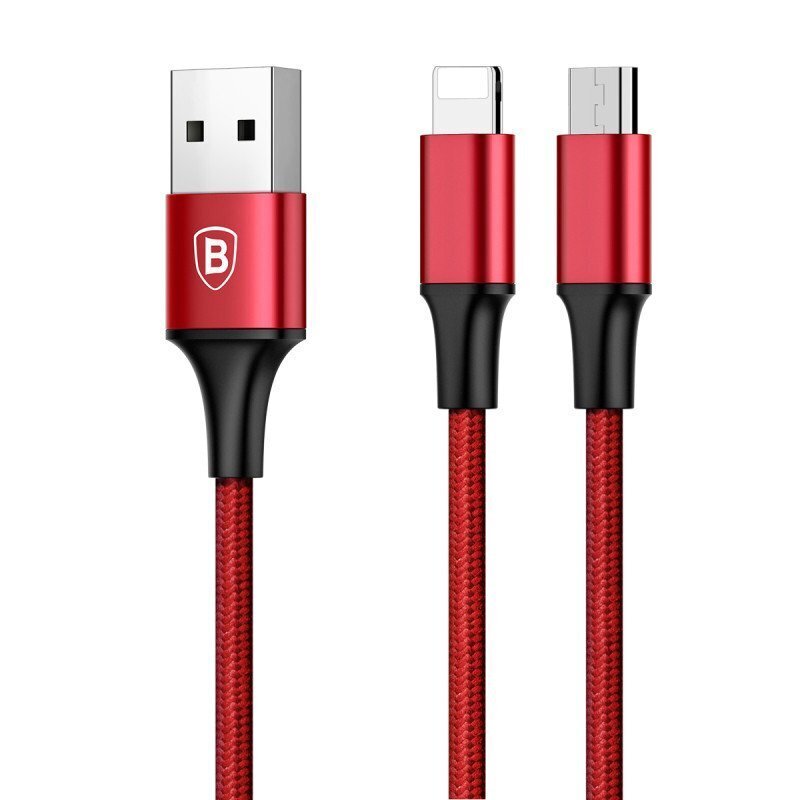 Kaabel Baseus USB Rapid 2In1 Lightning / Micro Usb 3A 1.2m, punane (CAML-SU09) hind ja info | Mobiiltelefonide kaablid | hansapost.ee