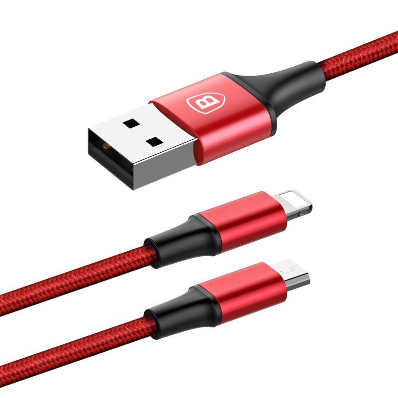 Kaabel Baseus USB Rapid 2In1 Lightning / Micro Usb 3A 1.2m, punane (CAML-SU09) hind ja info | Mobiiltelefonide kaablid | hansapost.ee