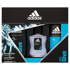 Adidas Ice Dive Gift Set EDT 50 ml, deospray Ice Dive 150 ml and shower gel 250 ml Ice Dive 50ml hind ja info | Adidas Parfüümid | hansapost.ee