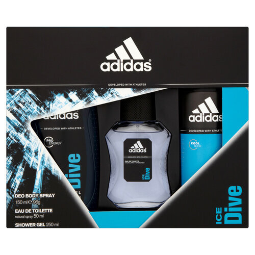 Adidas Ice Dive Gift Set EDT 50 ml, deospray Ice Dive 150 ml and shower gel 250 ml Ice Dive 50ml цена и информация | Parfüümid meestele | hansapost.ee