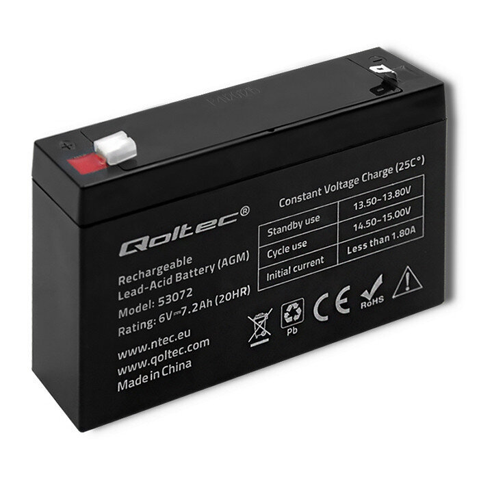 Qoltec 53072 AGM battery | 6V | 7.2 Ah цена и информация | Puhvertoiteallikad | hansapost.ee