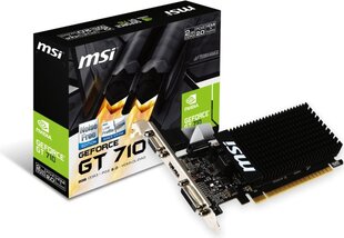 Видеокарта MSI GeForce GT 710 2GB DDR3, 64 bit, HDMI, DVI, D-Sub, GT 710 2GD3H LP цена и информация | Для видеокарт | hansapost.ee