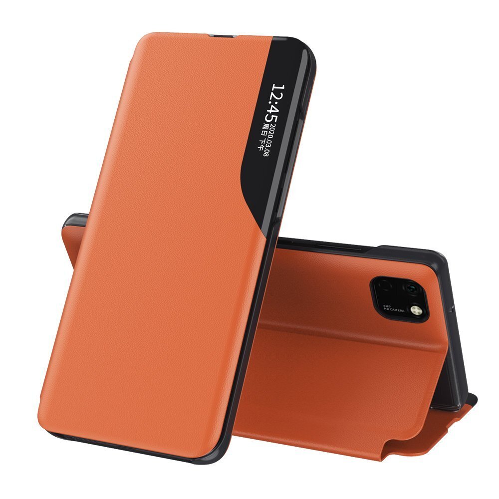 Eco Leather View Case elegant bookcase type case with kickstand for Huawei Y5p orange (Orange) hind ja info | Telefonide kaitsekaaned ja -ümbrised | hansapost.ee