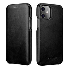 iCarer Curved Edge Vintage Folio Genuine Leather Bookcase type case for iPhone 12 Pro Max black (RIX1202 black) (Black \ iPhone 12 Pro Max) hind ja info | Telefonide kaitsekaaned ja -ümbrised | hansapost.ee