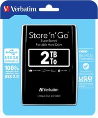 Внешний жесткий диск Verbatim Store 'n' Go 2,5 '' 2 ТБ, USB 3.0 цена и информация | Verbatim Компьютерная техника | hansapost.ee