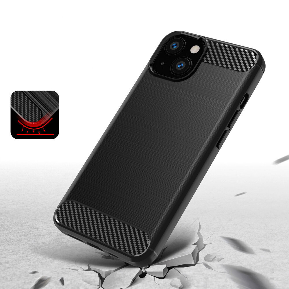 Carbon Case Flexible Cover TPU Case for iPhone 13 mini black (Black \ iPhone 13 mini) цена и информация | Telefonide kaitsekaaned ja -ümbrised | hansapost.ee