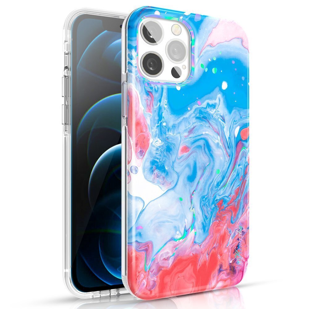 Kingxbar Watercolor Series color case for iPhone 12 Pro Max Blue-pink (niebiesko-różowy) цена и информация | Telefonide kaitsekaaned ja -ümbrised | hansapost.ee