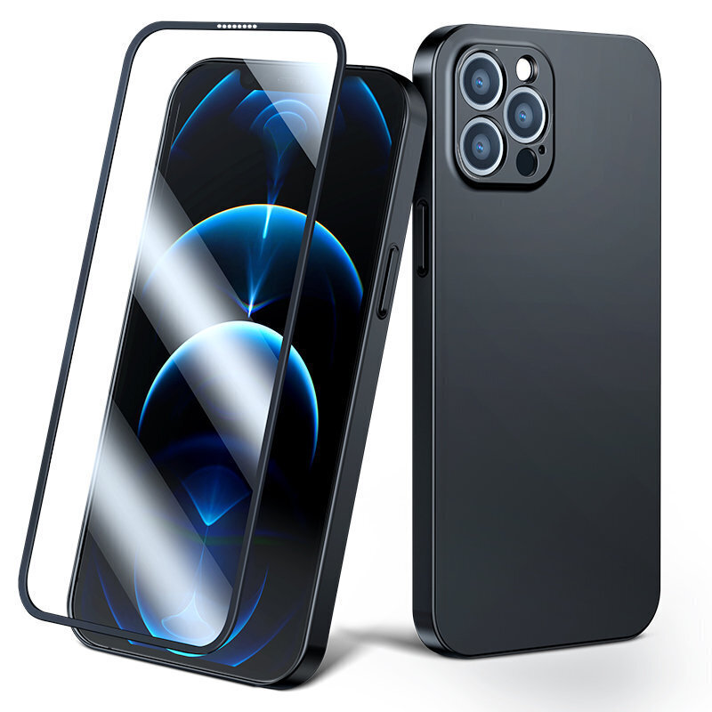 Joyroom 360 Full Case front and back cover for iPhone 13 + tempered glass screen protector black (JR-BP927 black) (Black) hind ja info | Telefonide kaitsekaaned ja -ümbrised | hansapost.ee