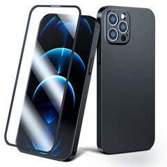 Joyroom 360 Full Case front and back cover for iPhone 13 Pro Max + tempered glass screen protector black (JR-BP928 black) (Black) hind ja info | Telefonide kaitsekaaned ja -ümbrised | hansapost.ee