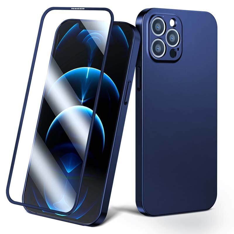 Joyroom 360 Full Case front and back cover for iPhone 13 Pro Max + tempered glass screen protector blue (JR-BP928 blue) (Light blue || Niebieski) hind ja info | Telefonide kaitsekaaned ja -ümbrised | hansapost.ee