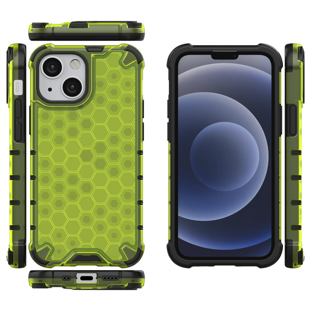 Honeycomb Case armor cover with TPU Bumper for iPhone 13 mini green (Green) hind ja info | Telefonide kaitsekaaned ja -ümbrised | hansapost.ee