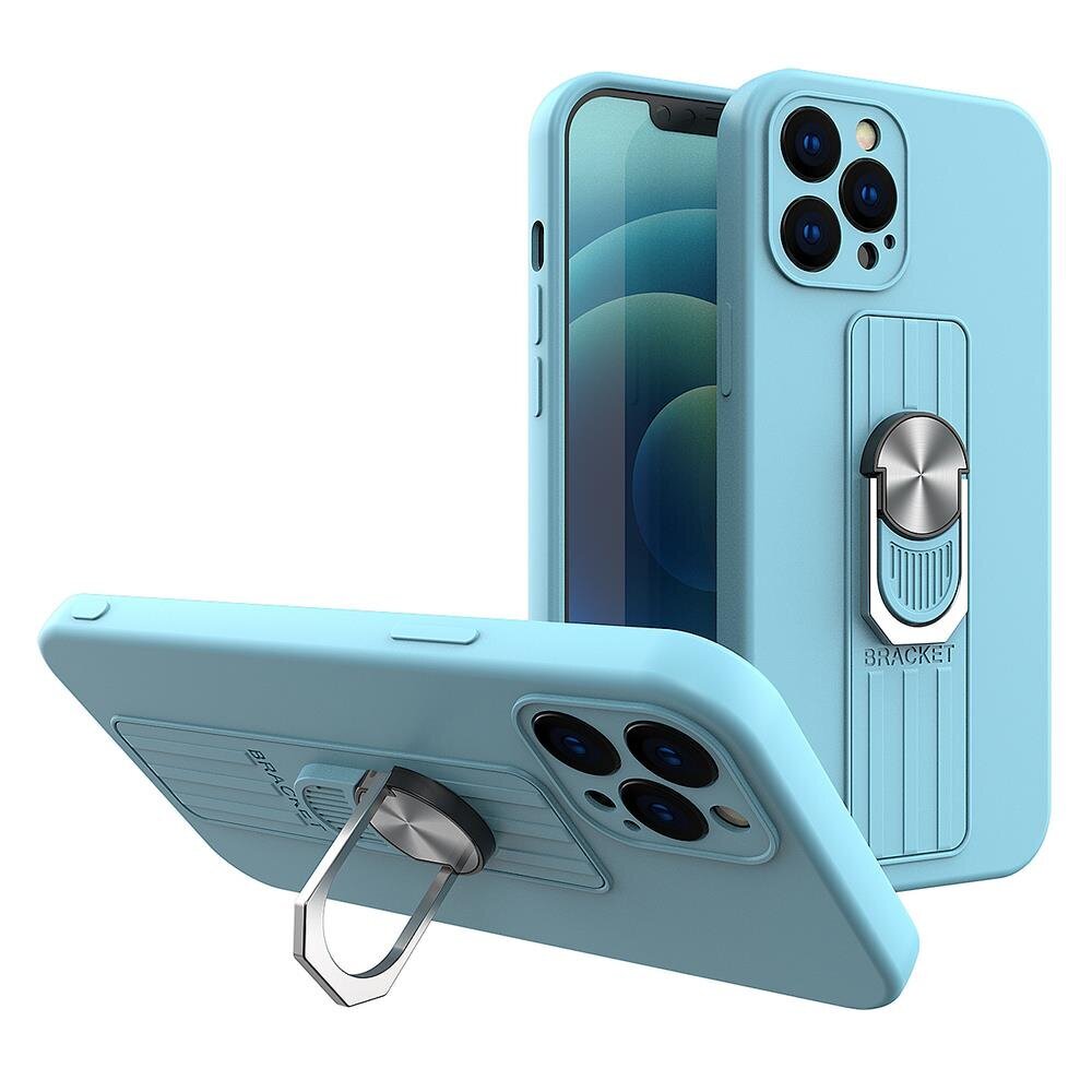 Ring Case silicone case with finger grip and stand for iPhone 12 light blue (Light blue || Niebieski) hind ja info | Telefonide kaitsekaaned ja -ümbrised | hansapost.ee