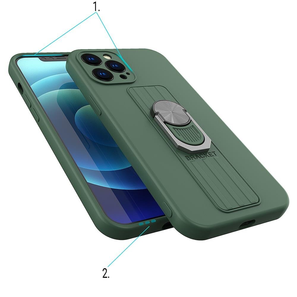 Ring Case silicone case with finger grip and stand for iPhone 12 Pro dark green (Dark green) hind ja info | Telefonide kaitsekaaned ja -ümbrised | hansapost.ee