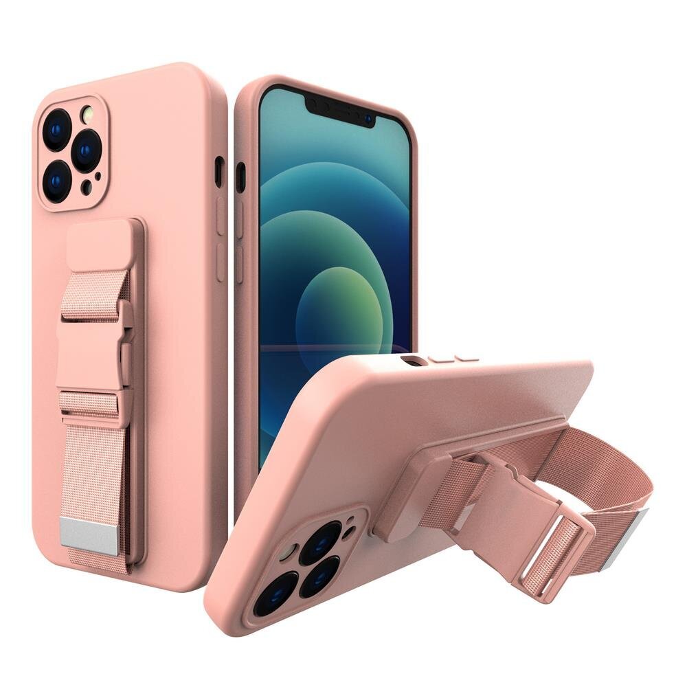 Rope case gel TPU airbag case cover with lanyard for iPhone 12 mini pink (Pink) цена и информация | Telefonide kaitsekaaned ja -ümbrised | hansapost.ee