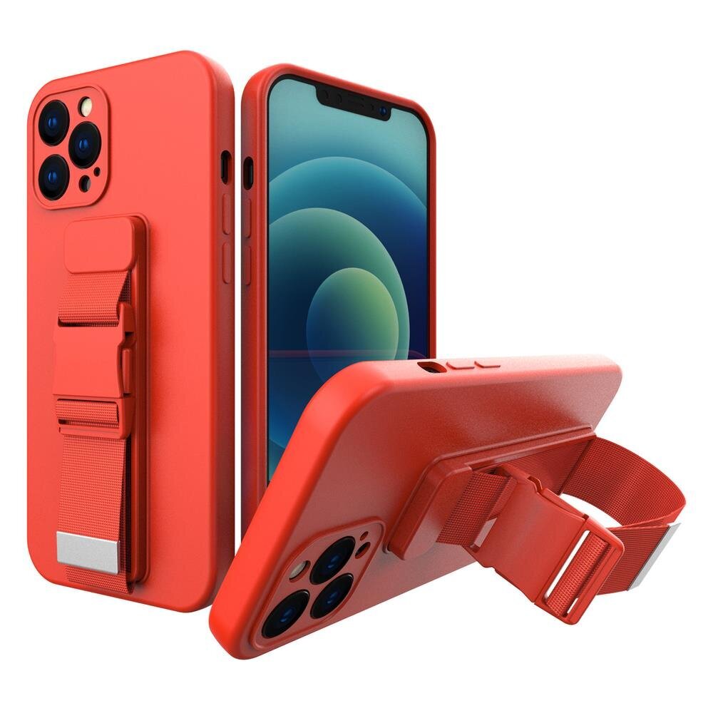 Rope case gel TPU airbag case cover with lanyard for iPhone 12 Pro red (Red) цена и информация | Telefonide kaitsekaaned ja -ümbrised | hansapost.ee