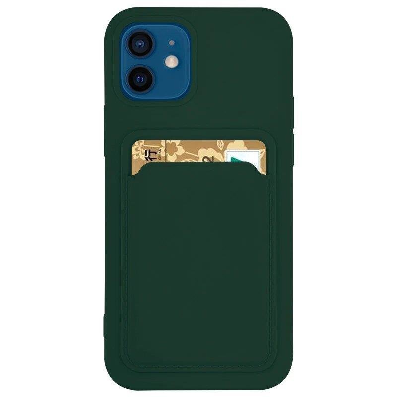 Card Case silicone wallet case with card holder documents for iPhone 13 mini dark green (Dark green) hind ja info | Telefonide kaitsekaaned ja -ümbrised | hansapost.ee