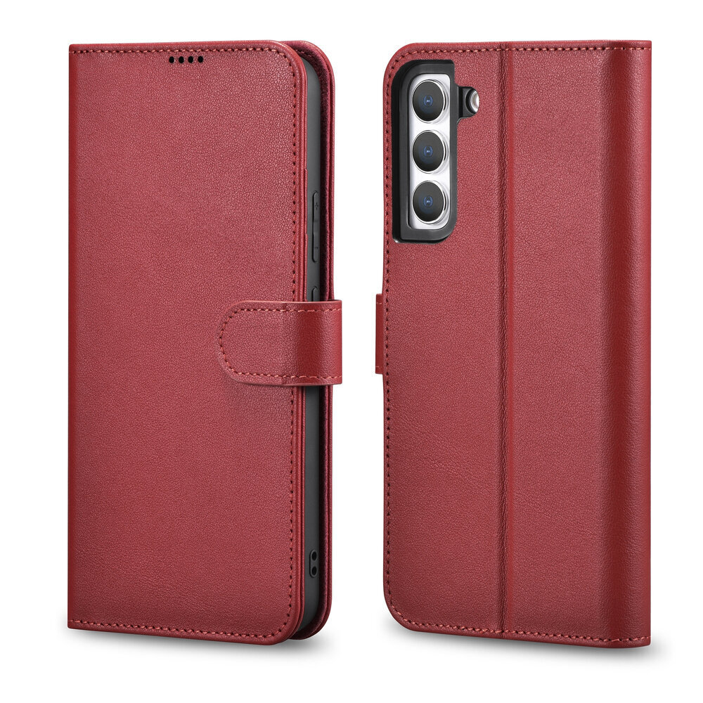 iCarer Haitang Leather Wallet Case Leather Case for Samsung Galaxy S22 + (S22 Plus) Wallet Housing Cover Red (AKSM05RD) (Red) цена и информация | Telefonide kaitsekaaned ja -ümbrised | hansapost.ee