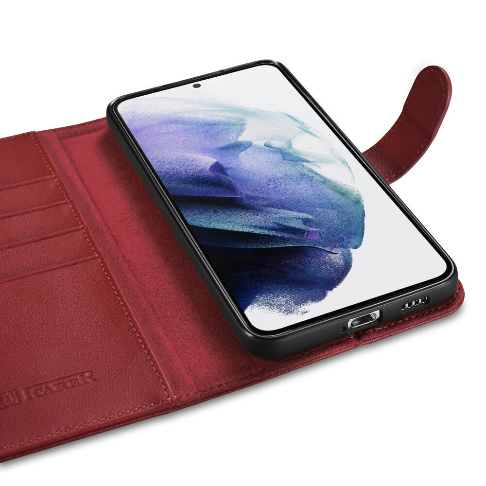 iCarer Haitang Leather Wallet Case Leather Case for Samsung Galaxy S22 + (S22 Plus) Wallet Housing Cover Red (AKSM05RD) (Red) hind ja info | Telefonide kaitsekaaned ja -ümbrised | hansapost.ee