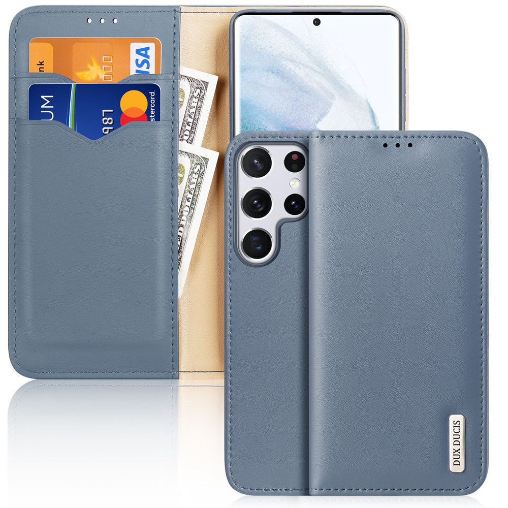 Dux Ducis Hivo Leather Flip Cover Genuine Leather Wallet For Cards And Documents Samsung Galaxy S22 Ultra Blue (Light blue || Niebieski) цена и информация | Telefonide kaitsekaaned ja -ümbrised | hansapost.ee