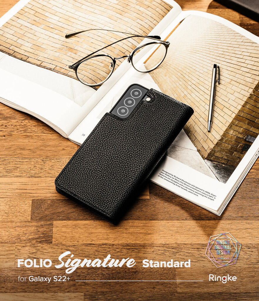 Ringke Folio Signature Flip Leather Case for Samsung Galaxy S22 + (S22 Plus) Black (FSS118R262) цена и информация | Telefonide kaitsekaaned ja -ümbrised | hansapost.ee