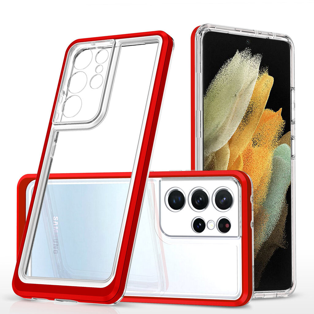 Clear 3in1 Case for Samsung Galaxy S22 Ultra Frame Gel Cover Red (Red) цена и информация | Telefonide kaitsekaaned ja -ümbrised | hansapost.ee